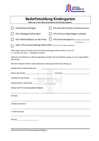 PDF mit der Bedarfsmeldung Kindergarten