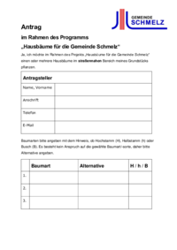PDF mit dem Antrag zum Förderprogramm Hausbäume für die Gemeinde Schmelz